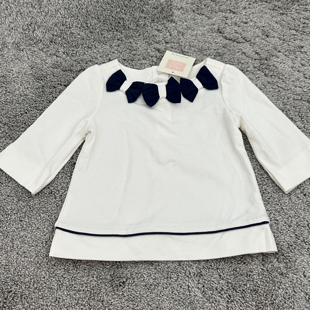 Janie and Jack White Long Sleeve Tee with Navy Accents